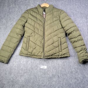 Gap‎ Women Puffer Coat Size Medium Olive Green Winter Coat Pockets Quilted Read